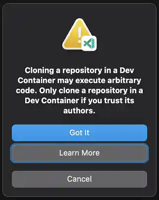 Workspace trust prompt when cloning in container volume