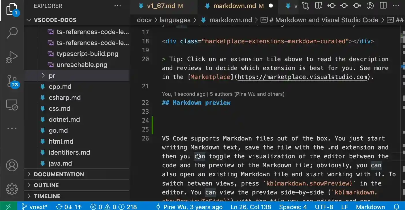 Inserting a Markdown link by dragging and dropping from the explorer