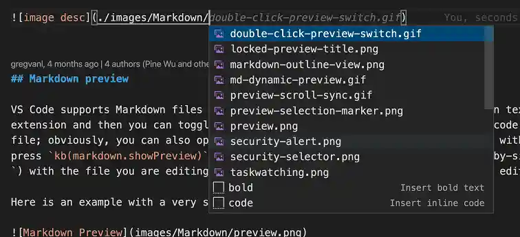 Path completions in a Markdown link