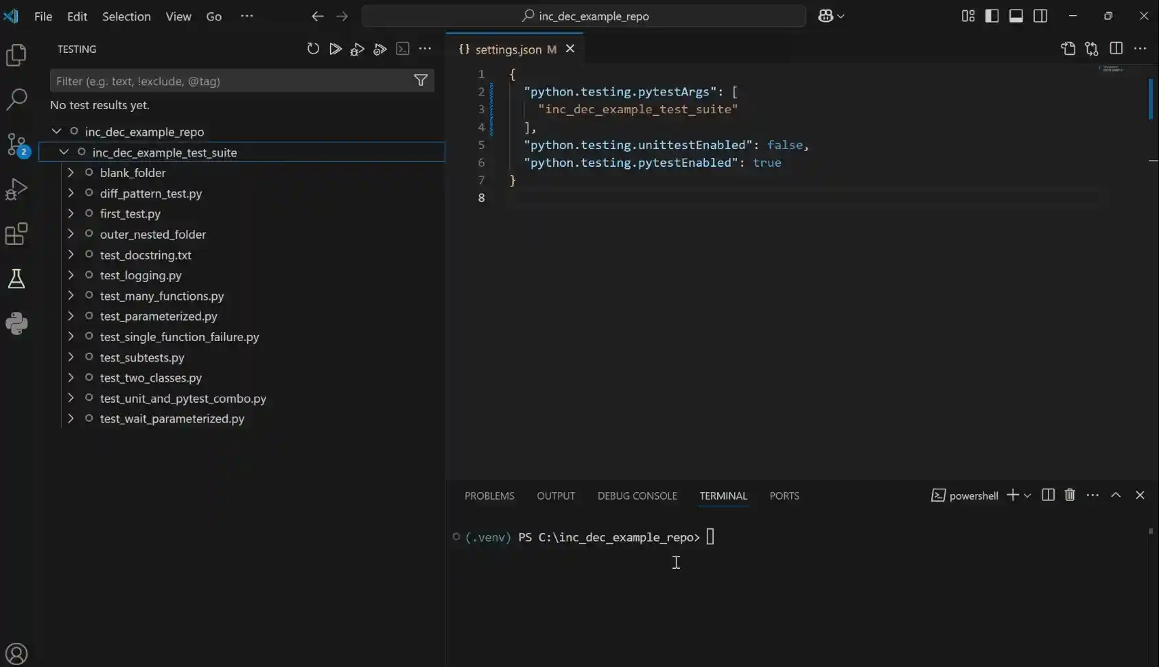 Gif showing running Python tests with coverage.