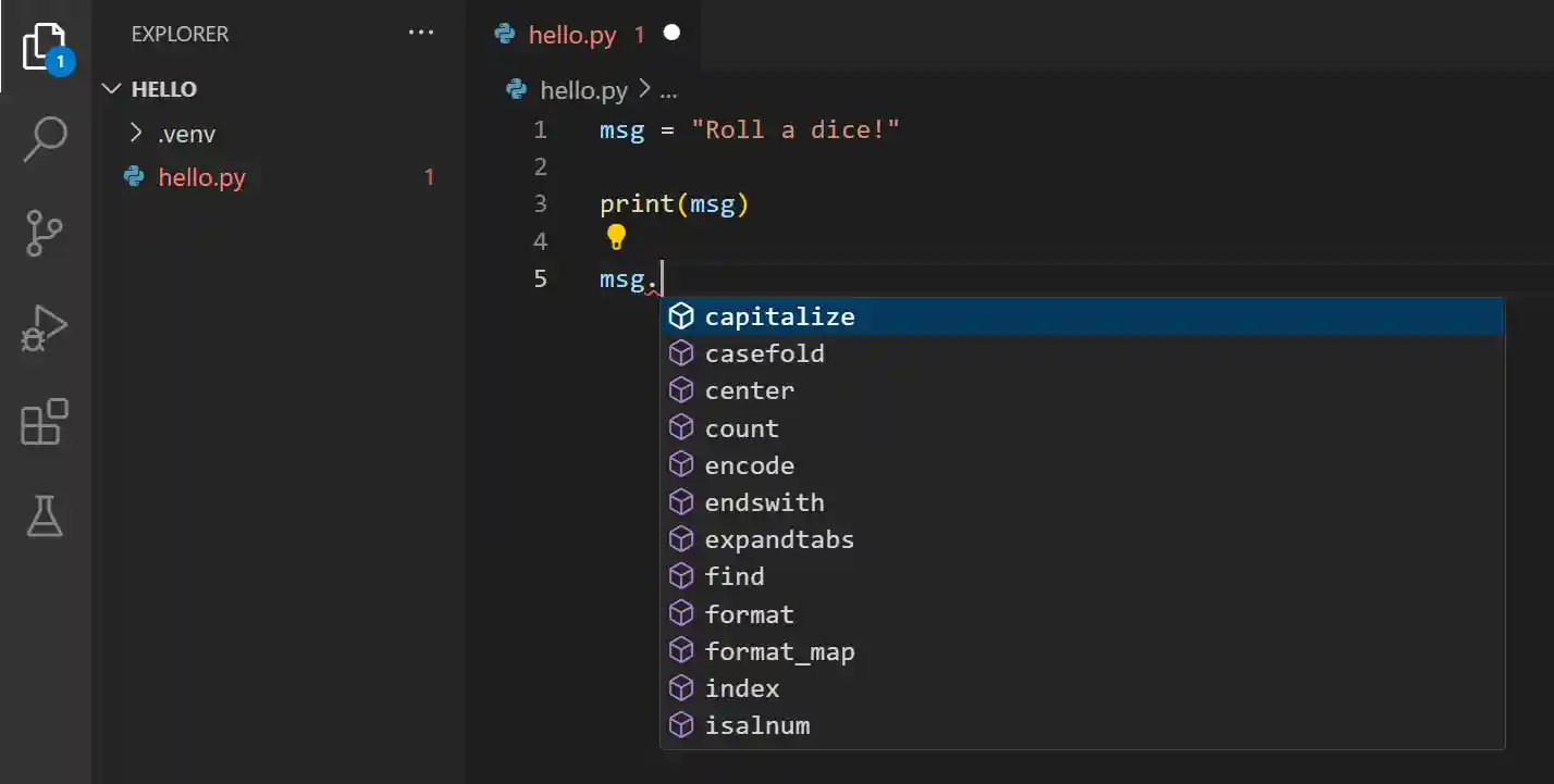 IntelliSense appearing for a variable whose type provides methods
