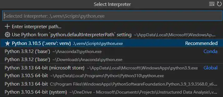 Select an Interpreter