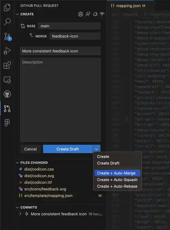 Screenshot showing the Create Pull Request view.