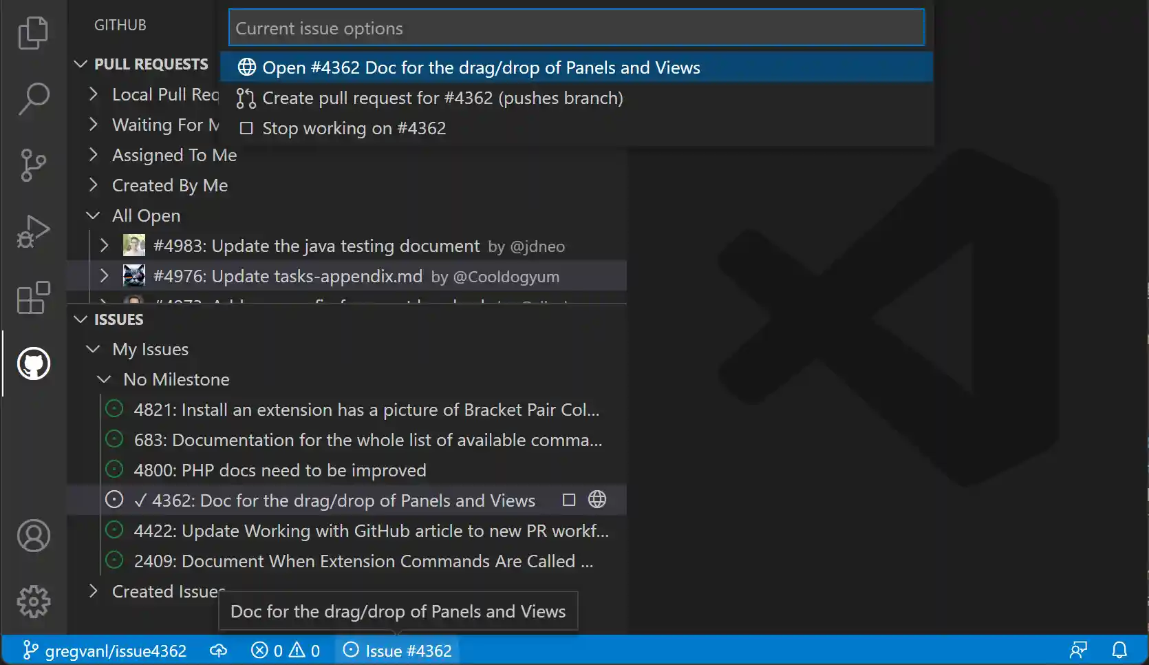 Issue Status Bar actions