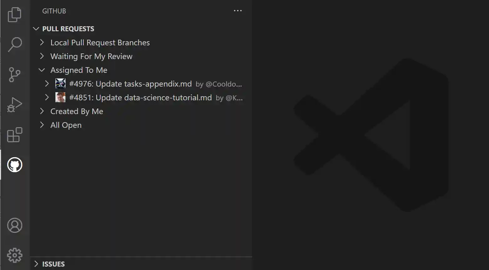 Screenshot showing the Pull Request view.
