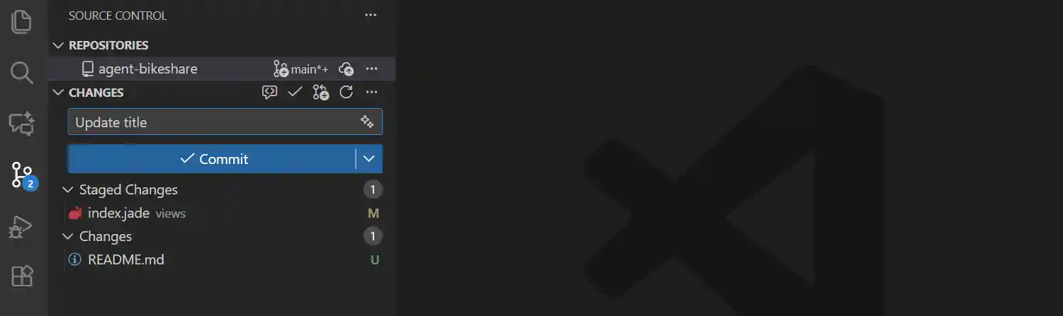 Screenshot of the Commit button in the Source Control view.