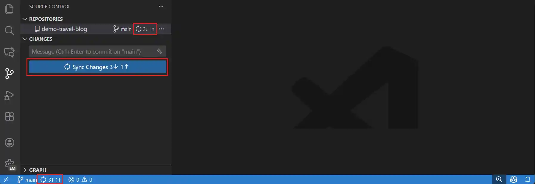 Screenshot of the Sync Changes button in the Source Control view.