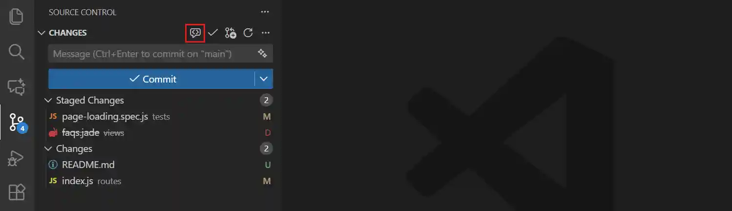Screenshot of the Code Review button in the Source Control view.