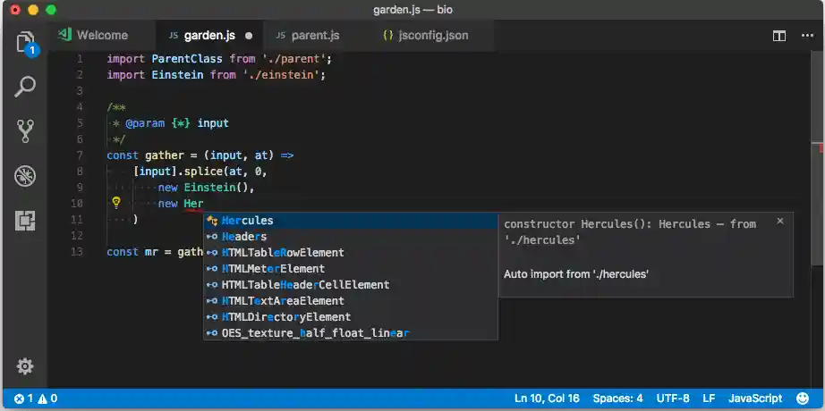 Global symbols are shown in the suggestion list
