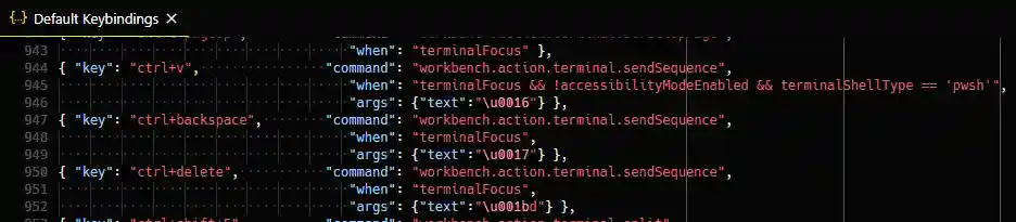 Terminal sendSequence keybindings JSON