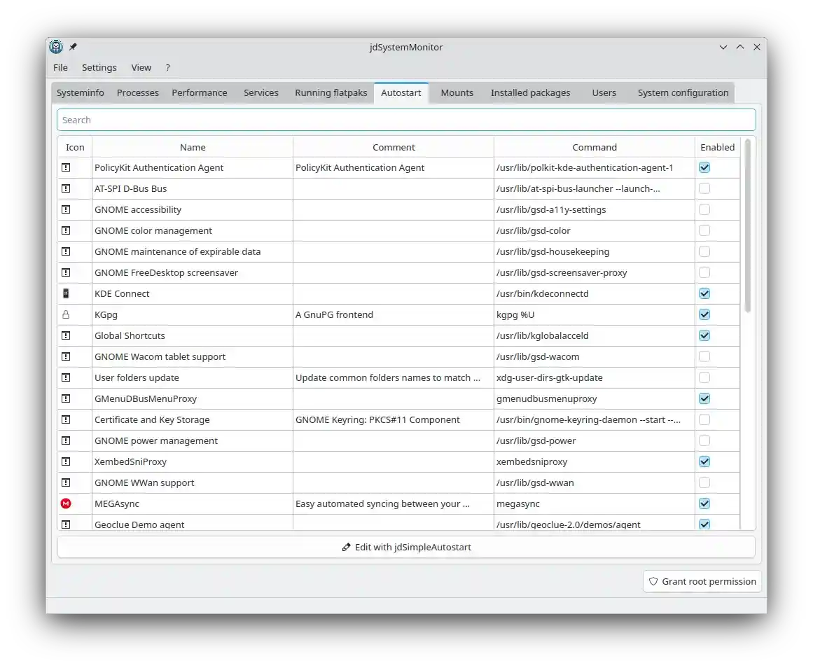 The Autostart tab