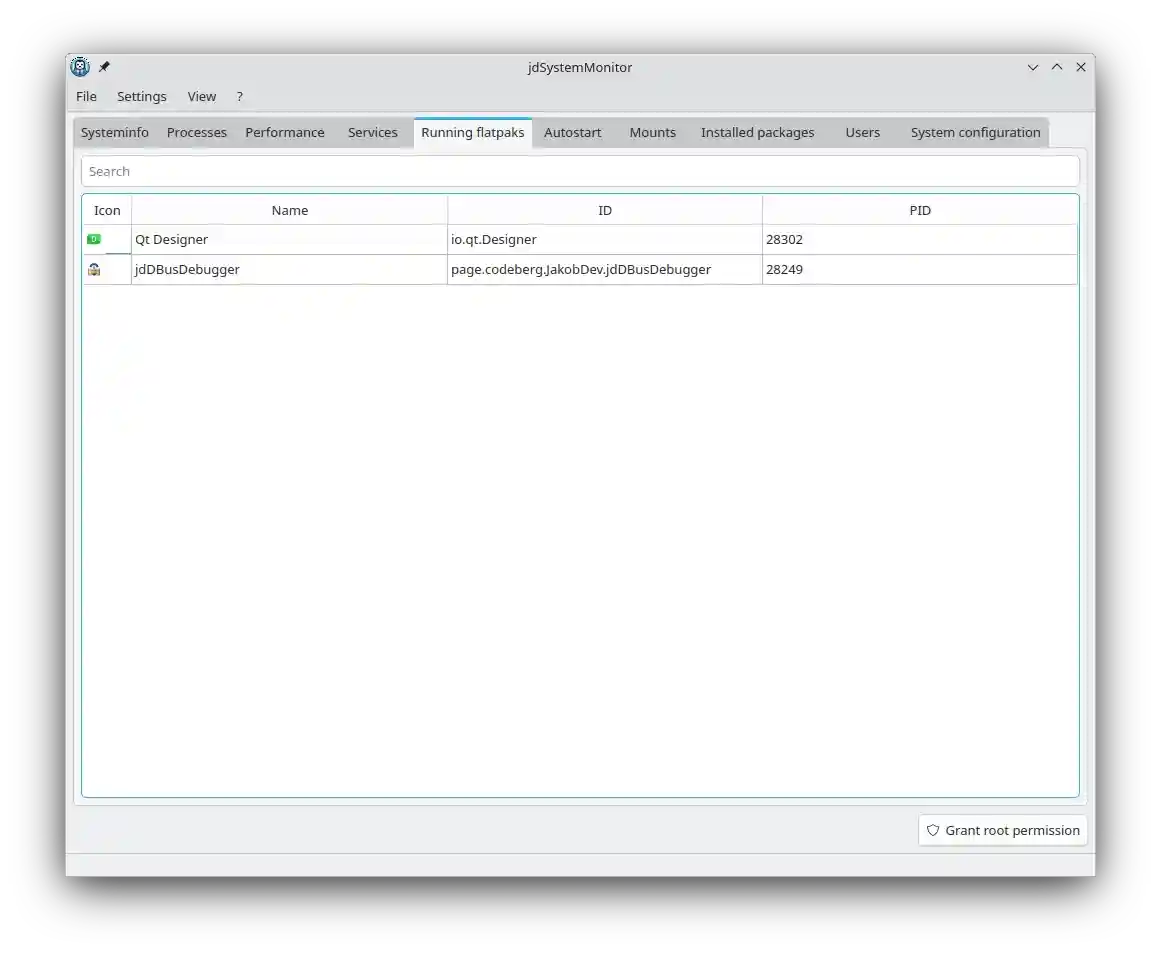 The Running flatpaks tab