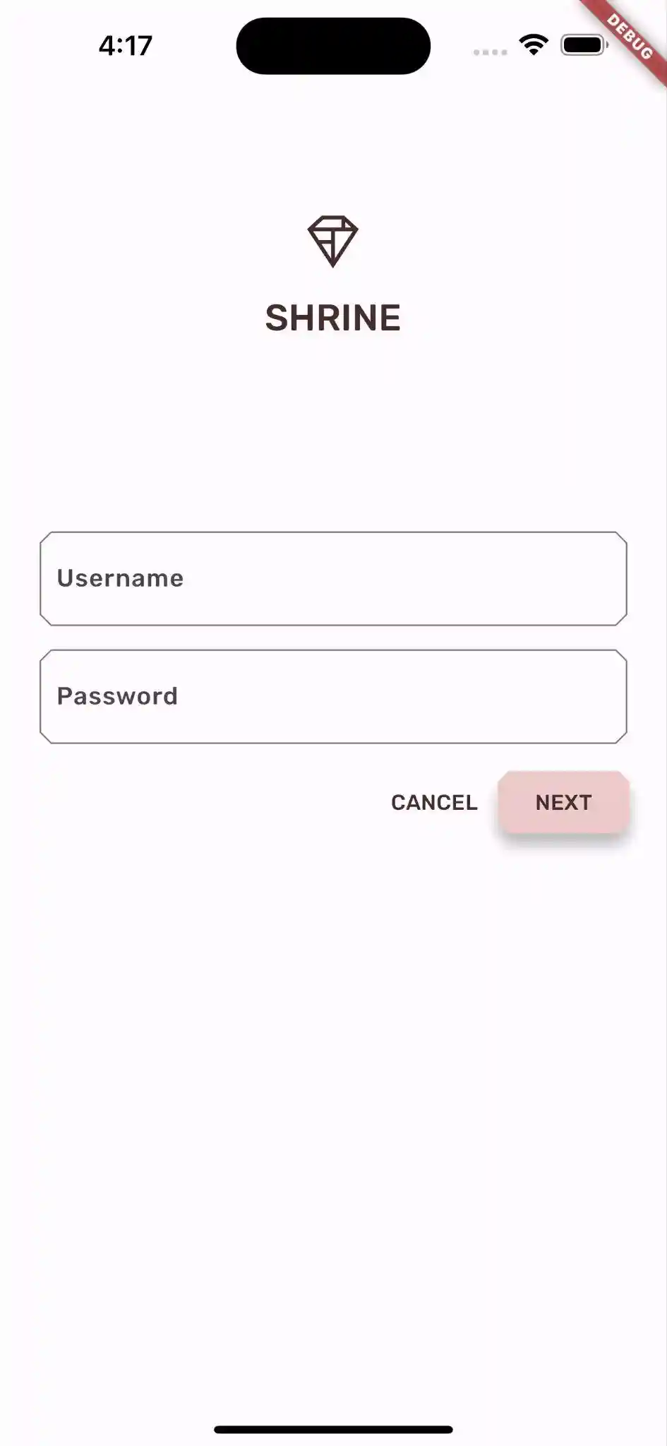 Shrine login page with shape theming applied