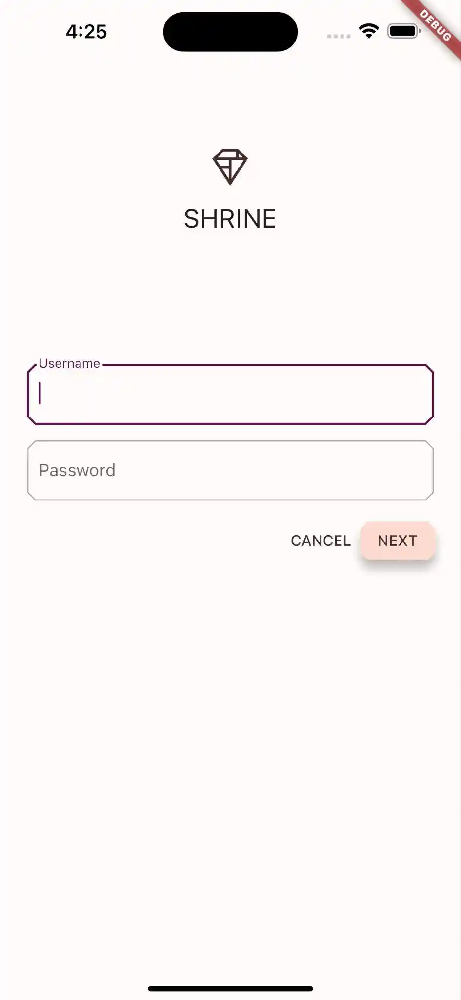 Shrine login page with a purple and pink theme