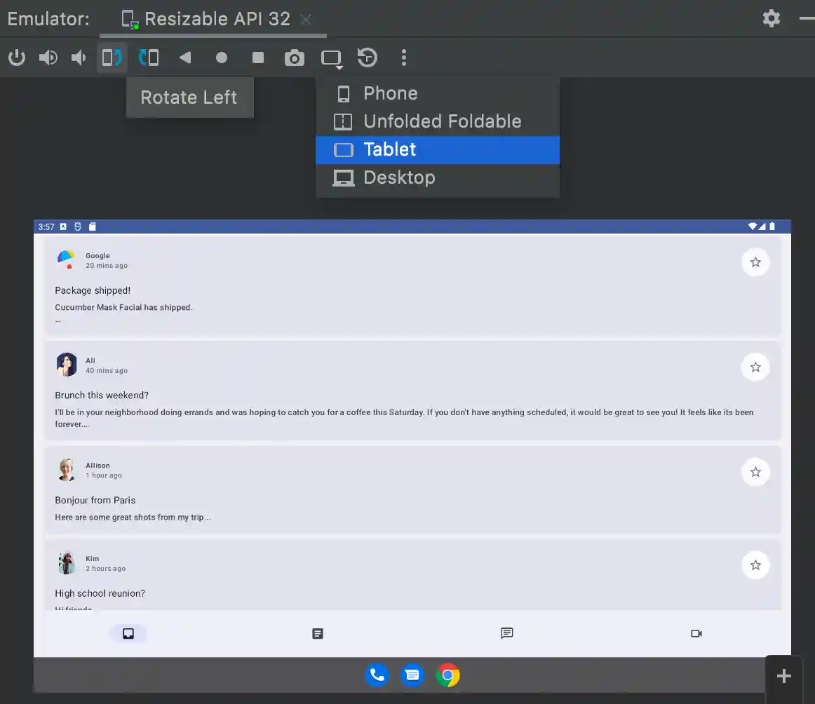 Initial stretched view on tablet