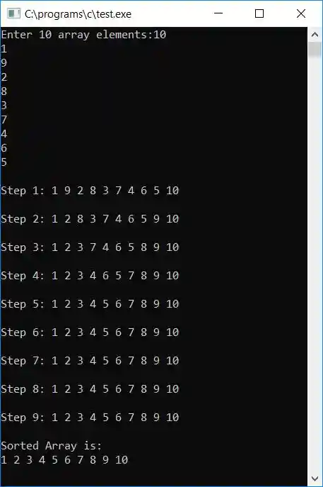 c sort array using bubble sort