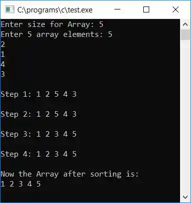 c sort array using selection sort