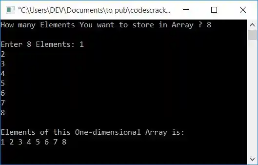 one dimensional array program in c