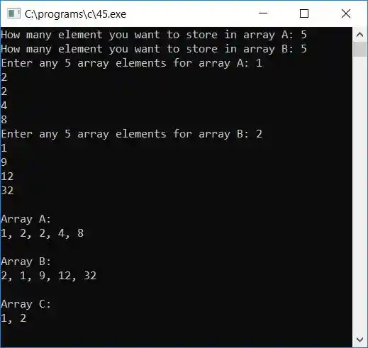 put common elements from two array c