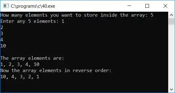 reverse an array in c program