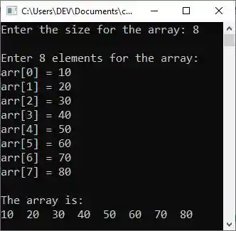 c++ one dimensional array example program
