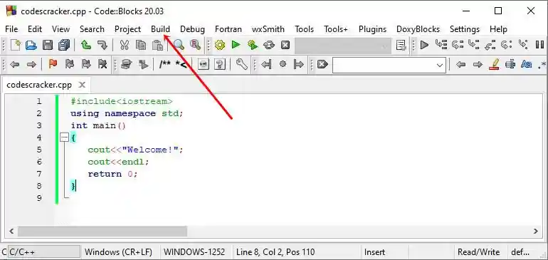 cpp source code written in code blocks