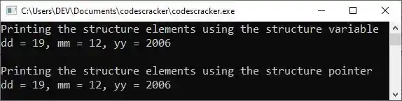 c++ structure pointer example