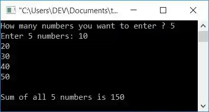 add n numbers using for loop cpp