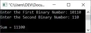 add two binary numbers in c++