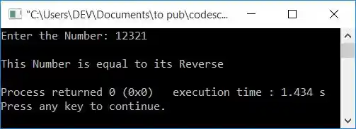 check number is equal to its reverse c++