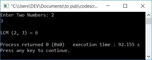 c++ find lcm of two numbers