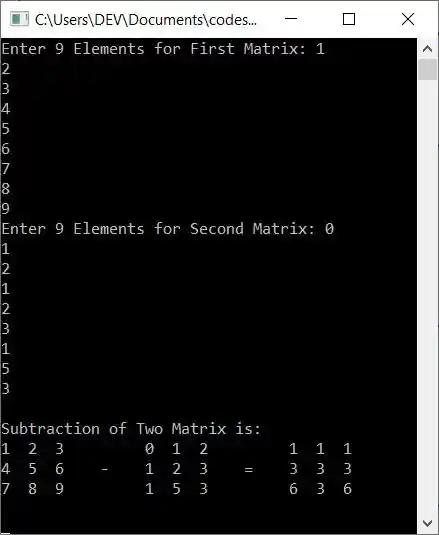 c++ matrix subtraction