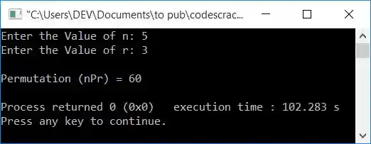 c++ program find npr permutation