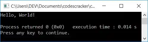 C++ program to print hello world
