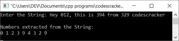 extract all numbers from string c++
