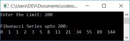 fibonacci series program in c++