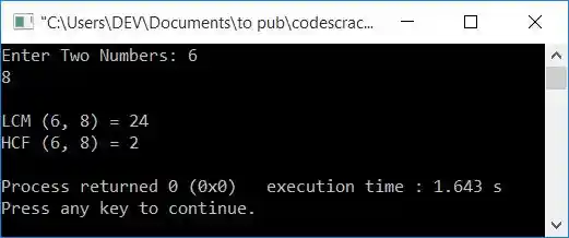 find lcm hcf using function