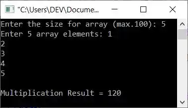 find multiplication of all array elements c++