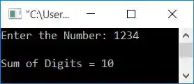 find sum of digits of number c++