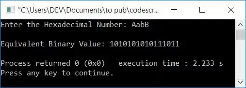 hexadecimal to binary conversion c++