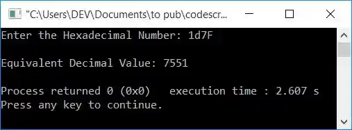 hexadecimal to decimal conversion c++