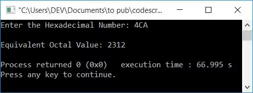 hexadecimal to octal c++