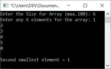 print second smallest element from array c++