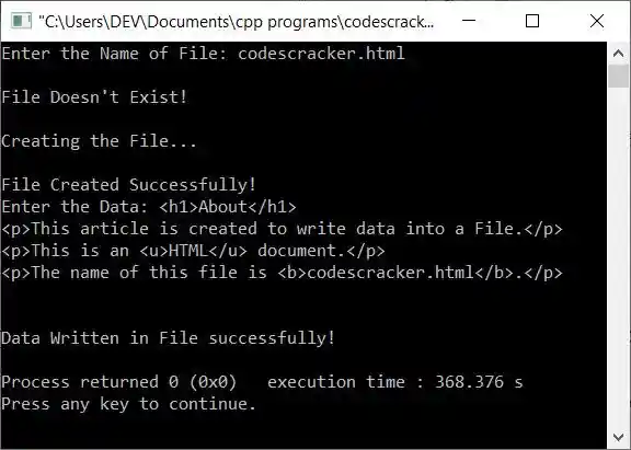 write data to html file c++