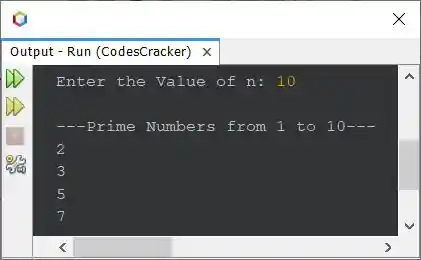 java print prime numbers from 1 to n