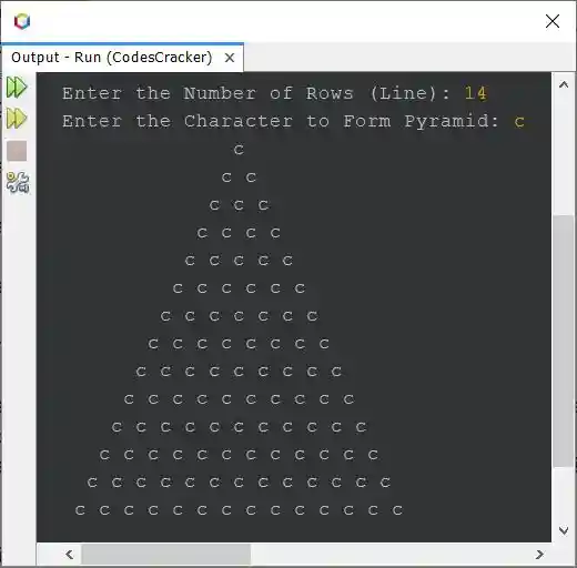 java print pyramid pattern of alphabets