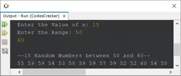 java program generate random numbers between given range