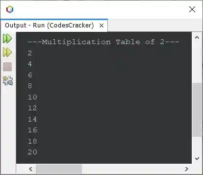 java program print multiplication table of 2