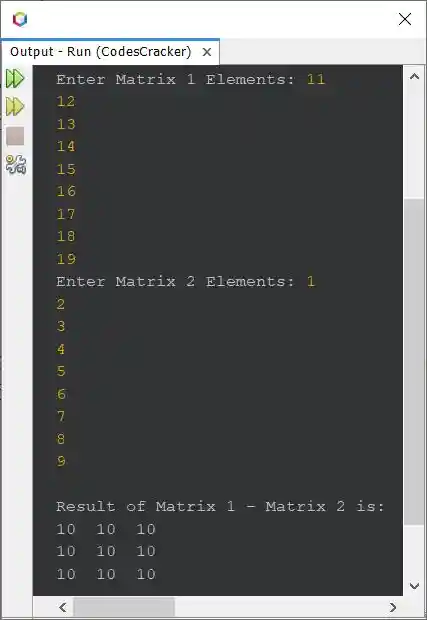 java subtract two matrices