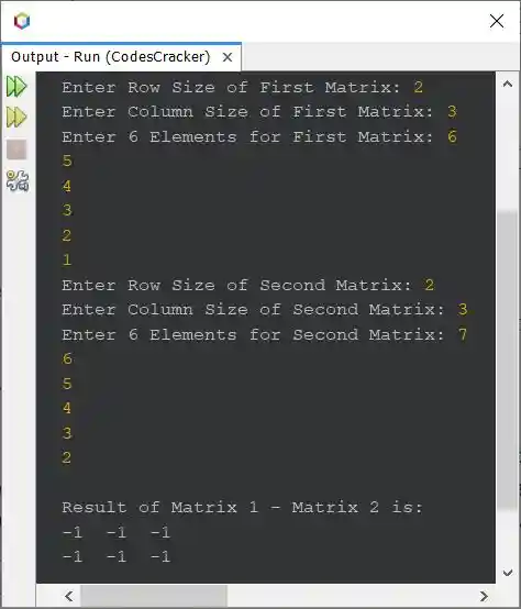 matrix subtraction in Java